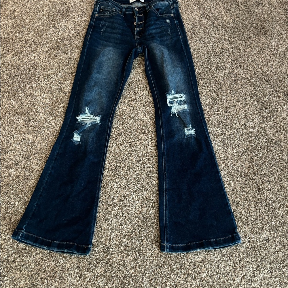 KanCan Dark Blue Distressed Flare Jeans